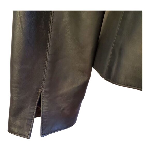 NINE WEST SZ L Soft Black Leather Zip-front Classic Tailored Jacket - Picture 5 of 10